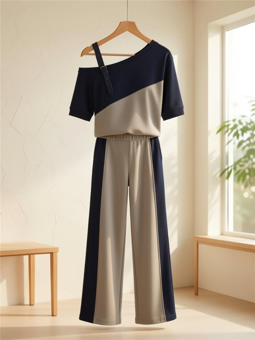 NWT Asymmetric Off-Shoulder Color Block Set - Picture 4 of 6